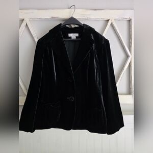 Nine West Vintage Matte Black Velvet Blazer Women's Size 10 Retro Jacket